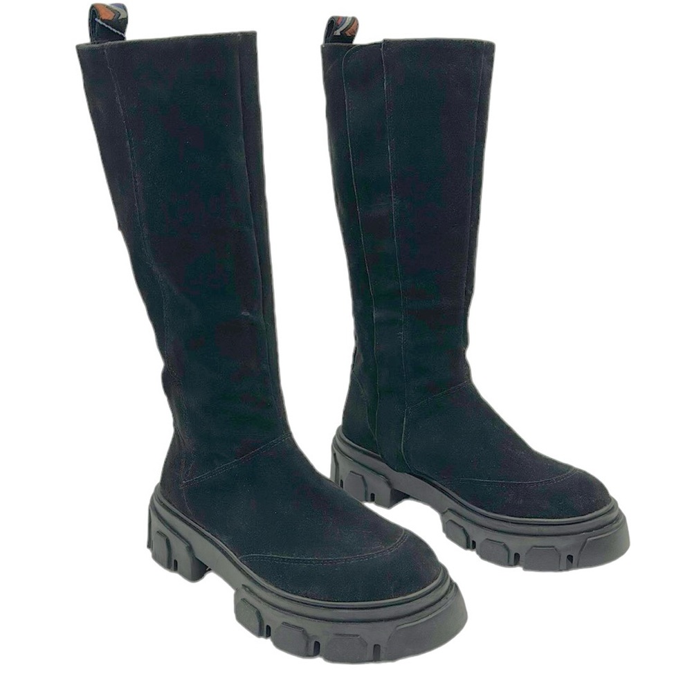 Farm Rio Black Long Suede Tall Shaft Boots Size 9.5